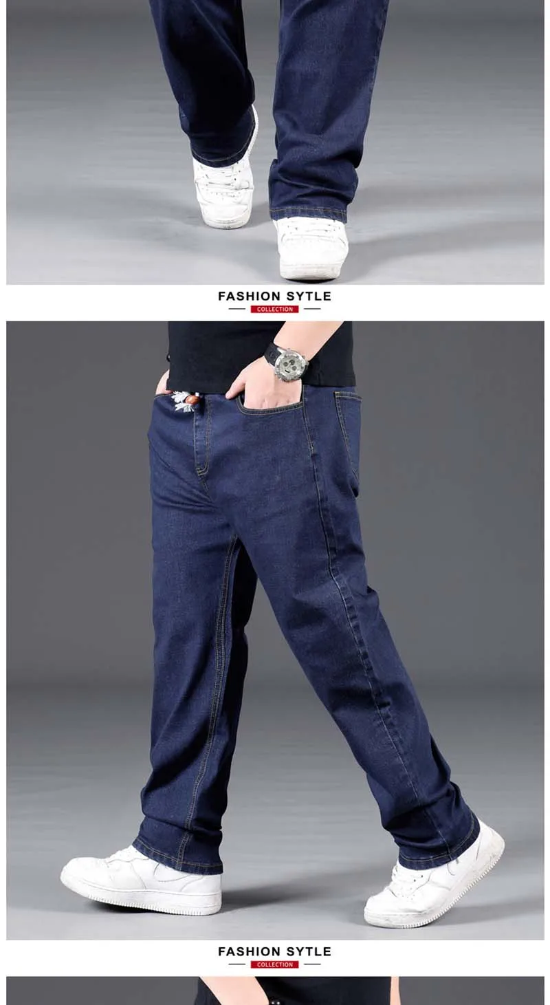 Большие размеры 8XL черные джинсы хип хоп мужские джинсы Хлопок Деним прямые Свободные мешковатые шаровары брюки растягивается Высокая талия одежда