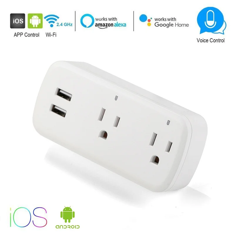

WIFI Wireless Remote Socket Smart Timer Plug Voice Control Home Fire Retardant PC Double USB Smart Power Socket US Plug