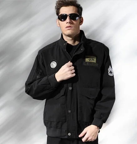 Весенне-осенняя летная куртка мужская одежда куртка в Военном Стиле с длинными рукавами мужские хлопковые пальто - Цвет: Черный