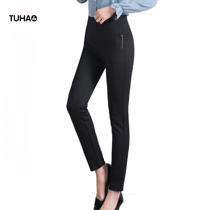 TUHAO 2018 осенние женские новые тонкие с высокой талией узкие Брюки 6XL Плюс Размер повседневные женские брюки черные стрейч повседневные брюки