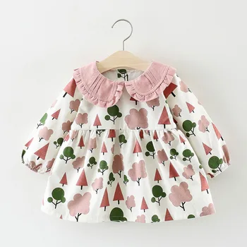 

Baby Dresses Spring Autumn New Baby Girl Clothes Fruit Cotton Long Sleeve+Headband 2Pcs Warm Clothing Kids Clothing Dress