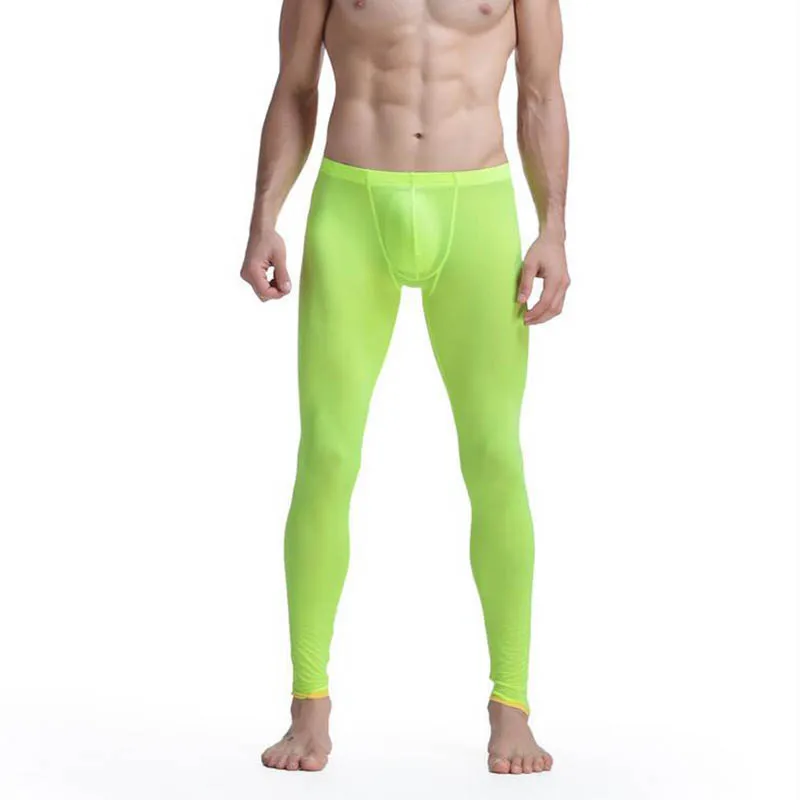 KWAN.Z male thermal underwear brand men's long johns leggings bottom thermo elastic silky translucent pajamas ice silk vetement