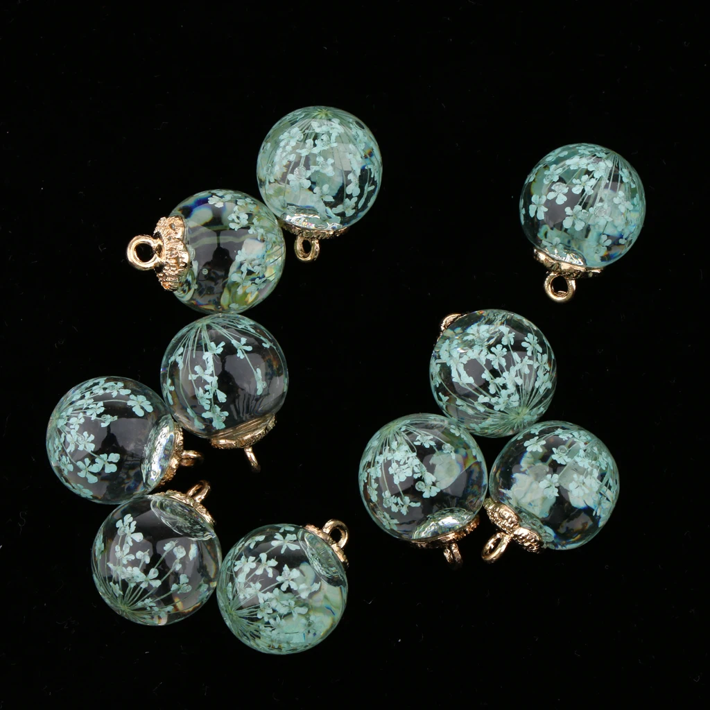 10 pcs Round Ball Dried Flower Glass Ball Flower Cap Pendant DIY Loose Beads for charm bracelet earrings necklaces