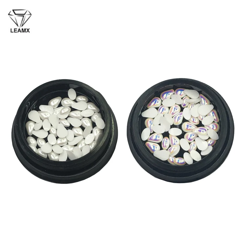 

LEAMX 50 PCS/box Water Drop Pearl Nail Art Jewelry 3D White/AB Pearl Stone Beads For Nails Glitter Decorations Accessories L454