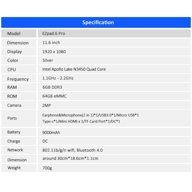 Jumper EZpad 6 pro 2 в 1 планшет 11,6 дюймов 1080P ips экран планшеты Intel apollo lake E3950 6 ГБ 64 Гб планшет windows 10 планшетный ПК