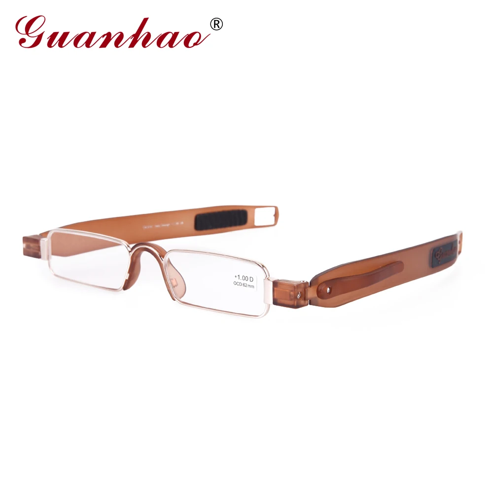 Бренд Guanhao, ретро портативные очки для чтения, вращающиеся TR90, складные очки для чтения из смолы, очки для дальнозоркости, мужские и женские очки - Цвет оправы: Коричневый