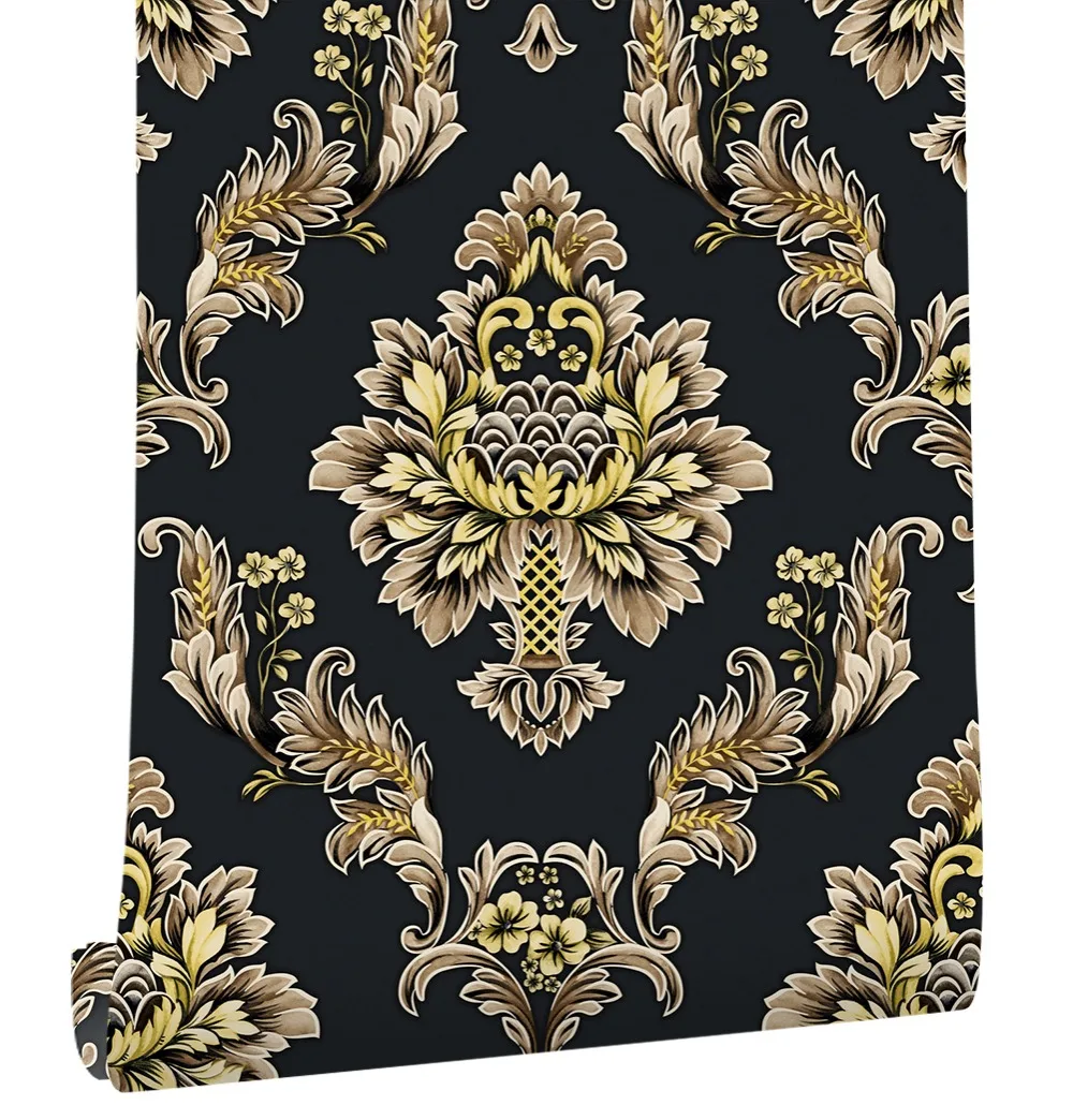 Haokhome European Luxury Heavy Texture Damask Vinyl Wallpaper Black/Gold/Brown PVC 3d Living room bedroom home art decoration Haokhome European Luxury Heavy Texture Damask Vinyl Wallpaper Black/Gold/Brown PVC 3d Living room bedroom home art decoration