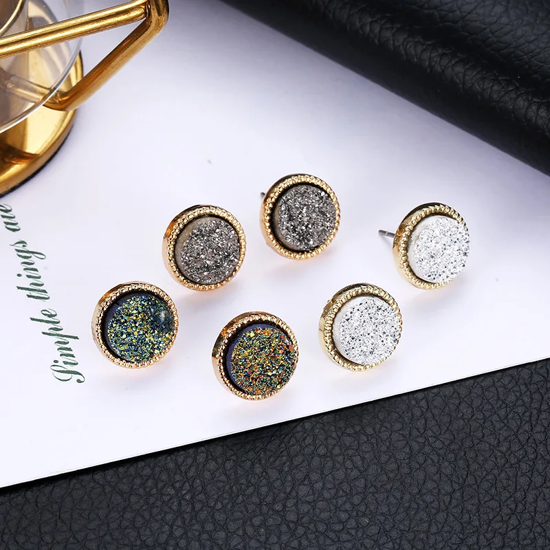 Druzy Drusy Stud Earrings Mini Resin Round Stud Fashion Famous Brand Designer Jewelry Gold Stud