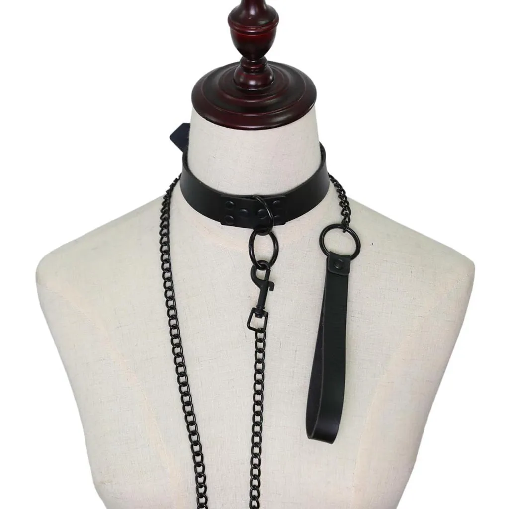 

2019 NEW Personality Dark Gothic Wind Leather Full Black Nail O-Neck Clavicle Chain #3