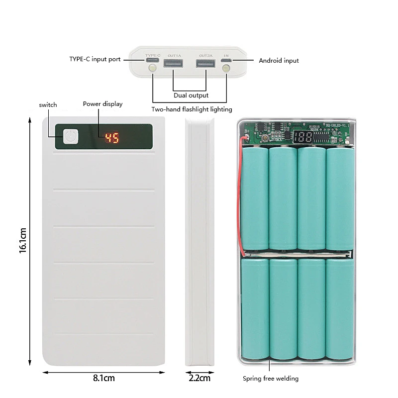 2 порта USB 8X18650 DIY портативный держатель батареи ЖК дисплей внешний аккумулятор