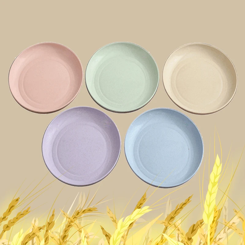 

Eco-friendly Wheat Straw Plate Sets 5 PCS Colorful PP Tray Food Fruit Dessert Soup Natural Preservation Plates