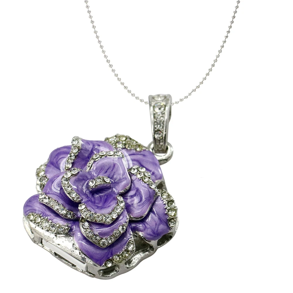 Colorful Roses Flower USB Flash Drive 64GB 32GB 16GB 8GB 4GB Crystal Necklace Pen Drive USB 2.0 Fla