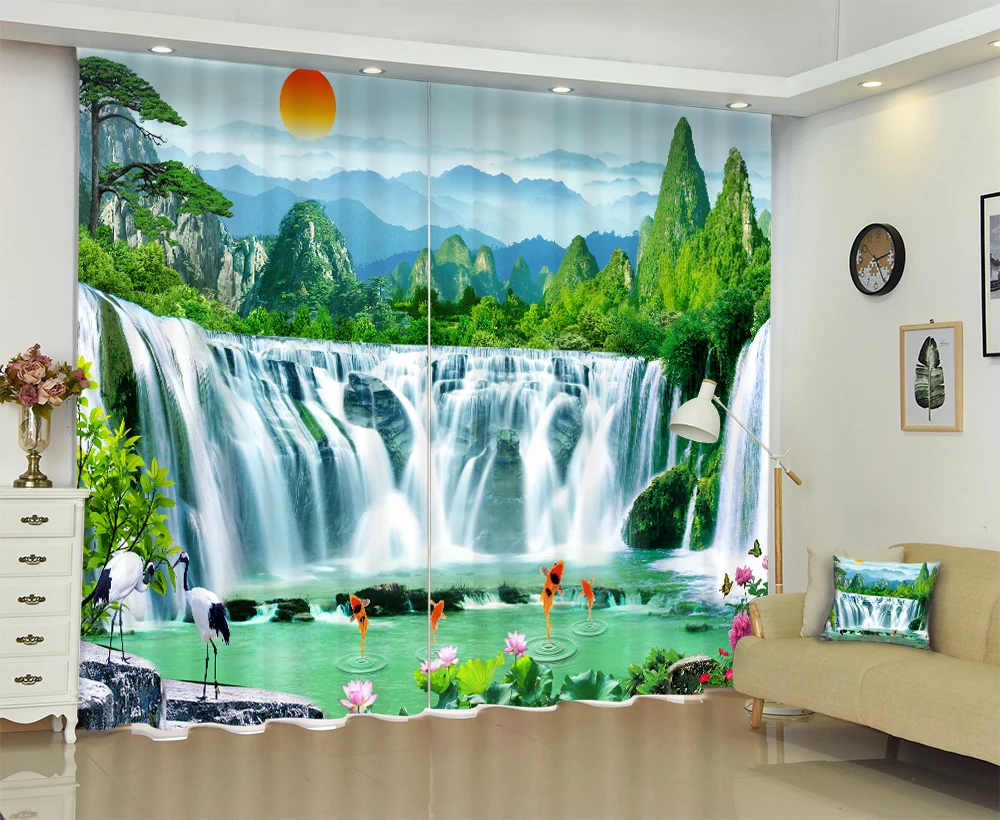 Chino pintura de paisaje de 3D Cortinas de la ventana para la sala de cama Cortinas opacas Oficina Hotel tapicería Cortinas Chino pintura de paisaje de 3D Cortinas de la ventana para la sala de cama Cortinas opacas Oficina Hotel tapicería Cortinas