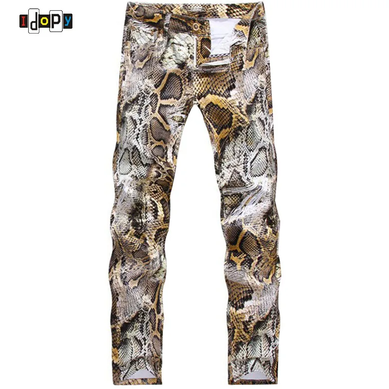 2018 New Mens Snakeskin Printed Jeans Slim Fit Skinny Night Club DJ Trousers Pants Slacks For Male Plus Size 2018 New Mens Snakeskin Printed Jeans Slim Fit Skinny Night Club DJ Trousers Pants Slacks For Male Plus Size