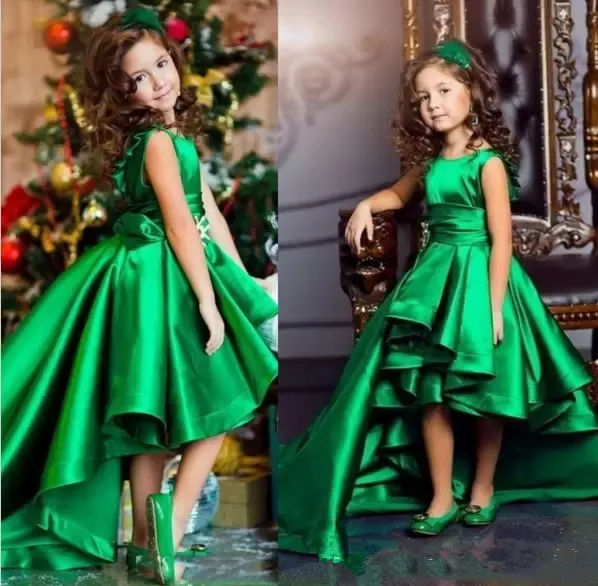

Emerald Green Girls Pageant Dresses High Low Tiered Prieces Flower Girls Dresses For Weddings Lovely Kids 2019 Communion Gown