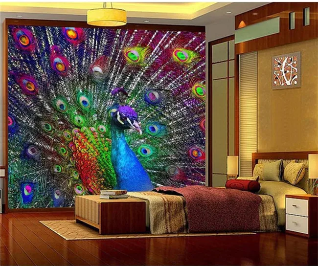 

3D Colorful Peacock Open Screen Photo Wallpaper Murals for Living Room BedroomWall Decor Painting Modern Abstract Art Wall Mural