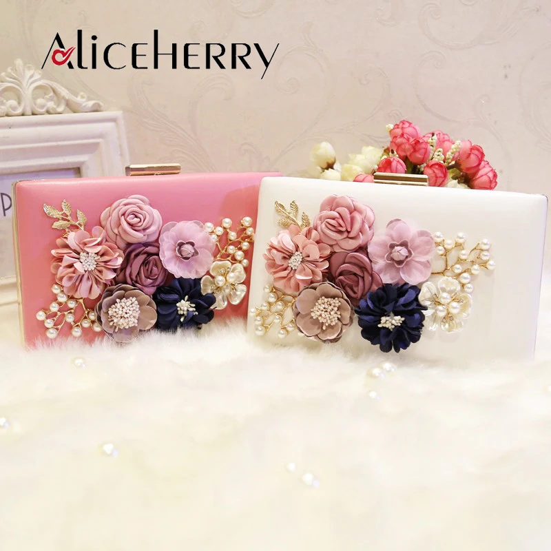 

Luxury Flowers Shoulder Bag Ladies Box Clutch Bag Purse Chain Women Handbag Messenger Pearl Bag for Girls Gift