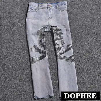 

2019 Summer New Fashion Diamond Jeans Women High Waist Wide Leg Ripped Hole Flare Jeans Plus Size for Girls