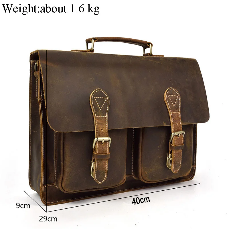 Мужская сумка мессенджер Crazy Horse из натуральной кожи 15 дюймов|bag portfolio|leather portfolio