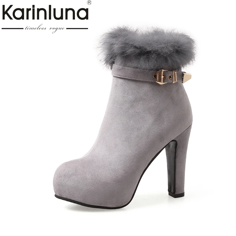 

KARINLUNA 2018 Plus Size 32-43 Platform Buckle Women Shoes Woman Fashion High Heels Winter Ankle Boots Lady Footwear Black Red