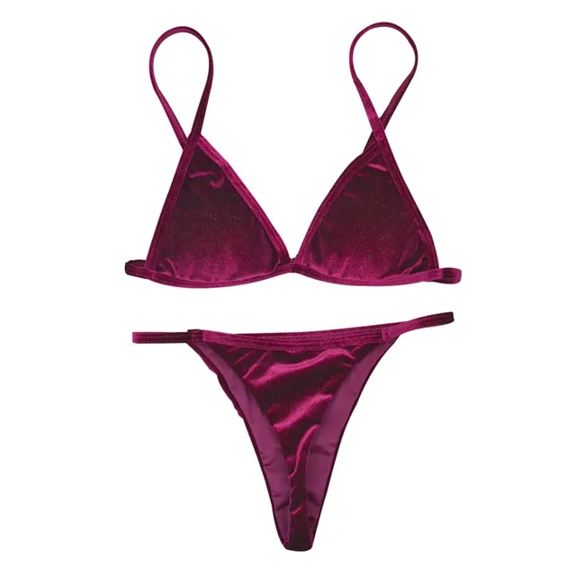 Best Offers Women Velvet Thong Bikinis Sets Green Red Orange Gold Swimwear Swimsuit Brazilian Beach Wear Bathing Suit Good Quality New