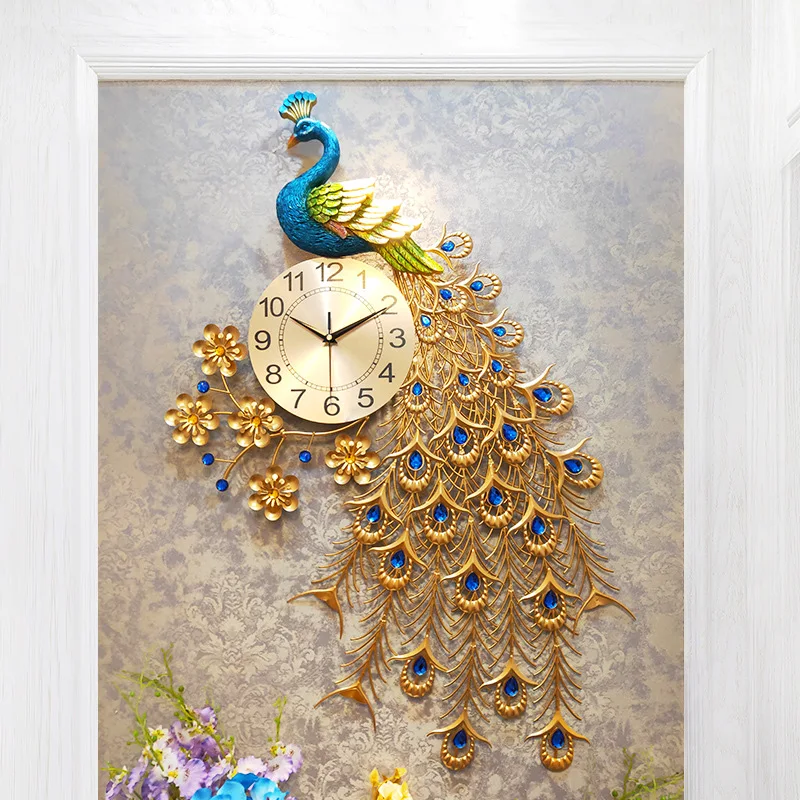Большой кристалл павлин настенные часы современный дизайн 3D Роскошные Часы настенные для гостиной домашний декор настенные часы свадебные