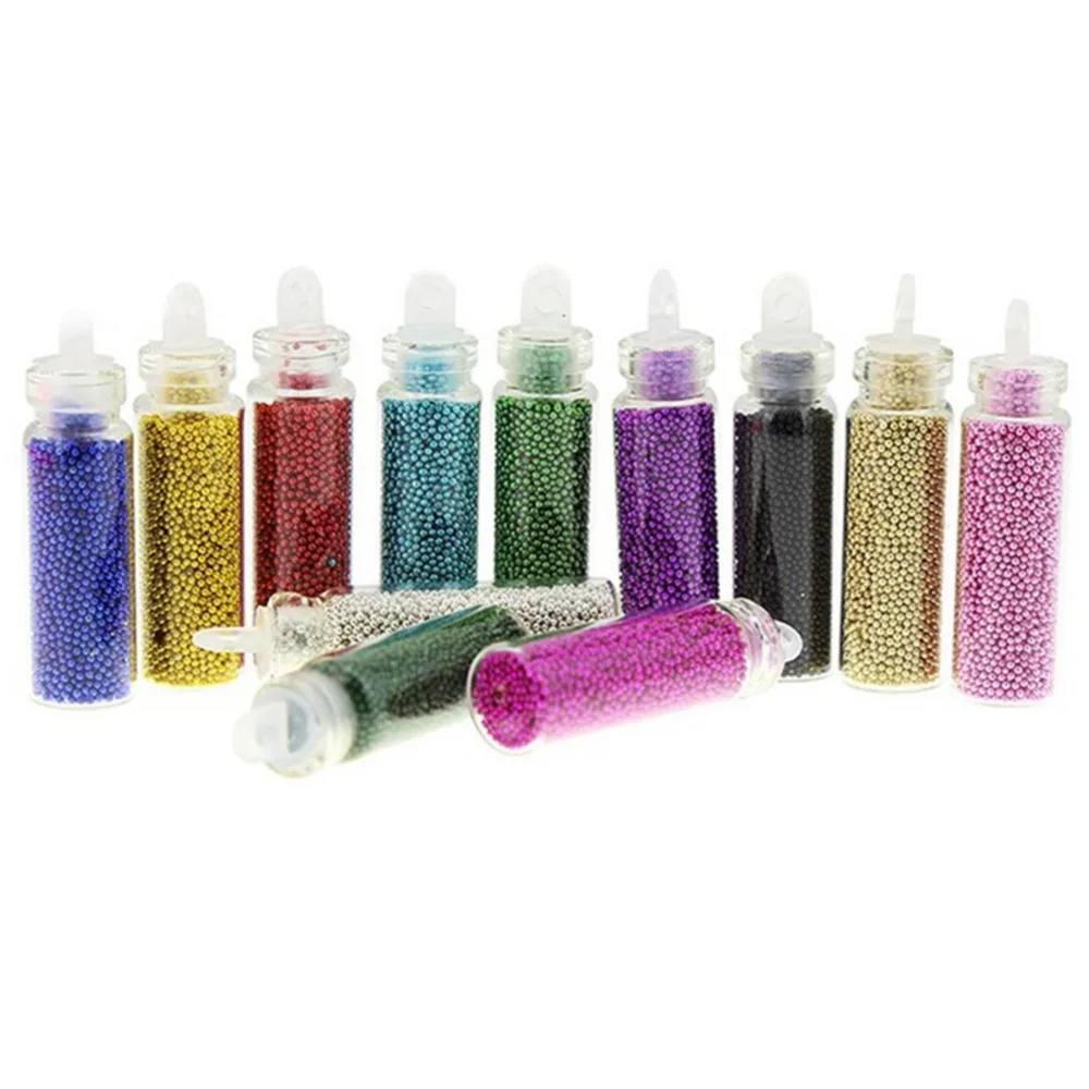 12 бутылок мини-икра бусины Кристалл крошечные стразы стекло микро-шарик для ногтей DIY Красочные 3D Блеск ногтей украшения