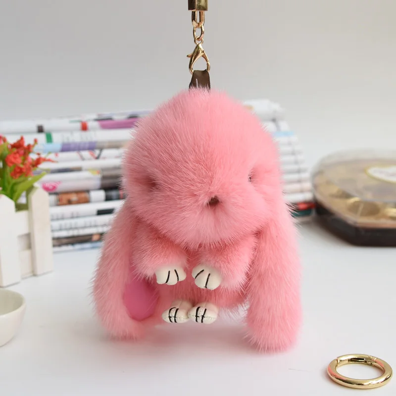 

mini 12cm 14cm rabbits mink fur keychain real mink bunny keychain fur key ring bags bunny Trinket pompom fur hare