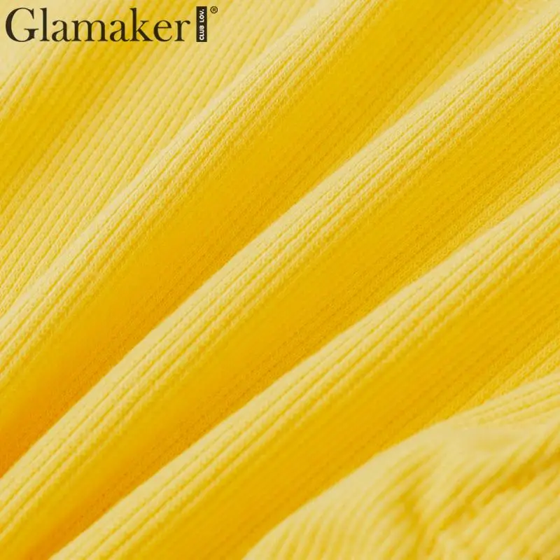 Glamaker Knitted tube tank top women streetwear Summer style bustier sexy top female Yellow knit top crop short tanks cami