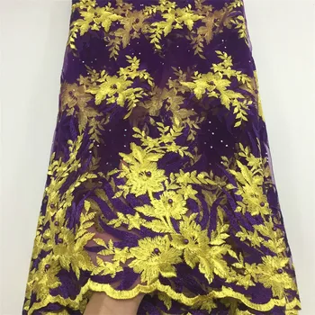 

African Material Beaded Lace Fabric For Wedding Purple Nigerian French Lace Fabric 2019 High Quality Lace Material