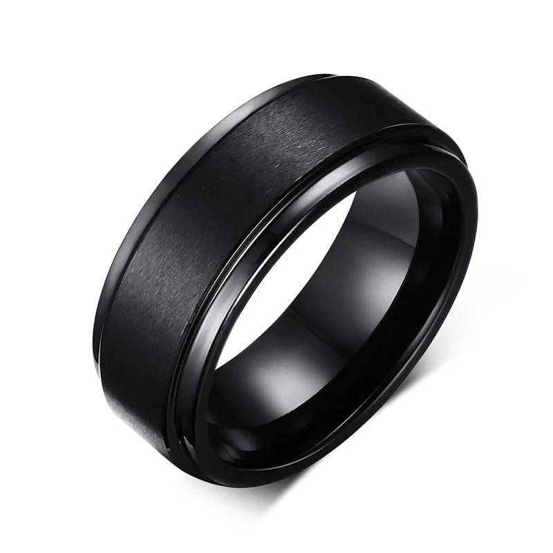 Men's Rings BASIC 8MM Wedding Engagement Band Black Pure Tungsten Carbide Men Matte Brushed Center Male Jewelry Aneis Bague
