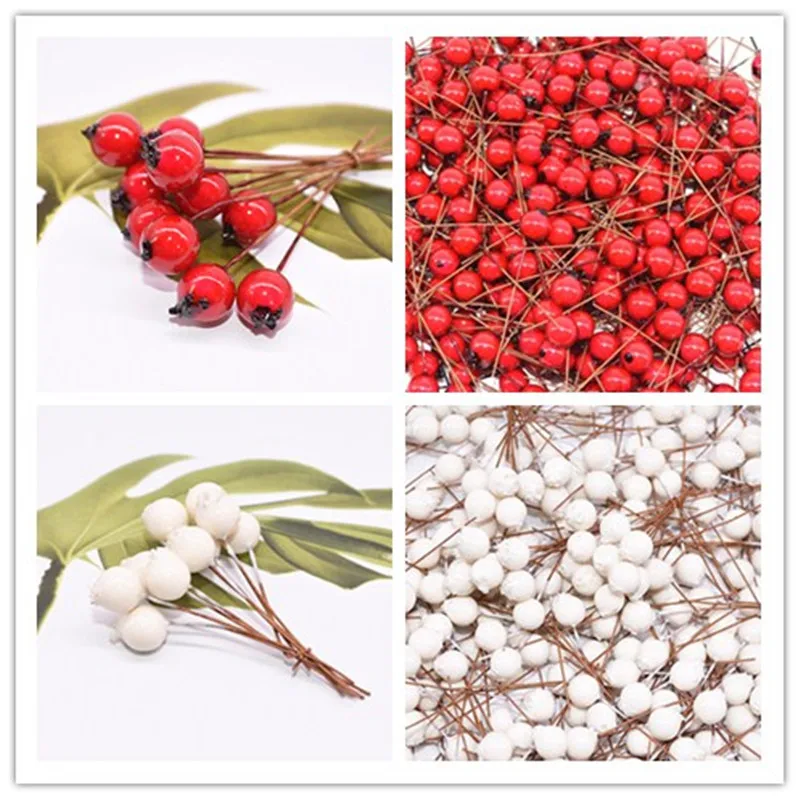 

50pcs Mini Fake Fruit Artificial Flowers Stamens Red White Berries Cherry Fake Flower for Wedding Christmas Decoration