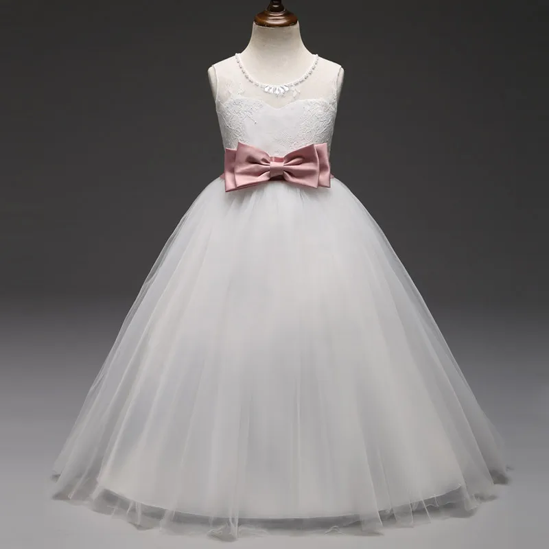 

Romantic Lace Puffy Lace Flower Girl Dress for Weddings Tulle Ball Gown Girl Party Christmas Communion Dress bow Pageant Gown