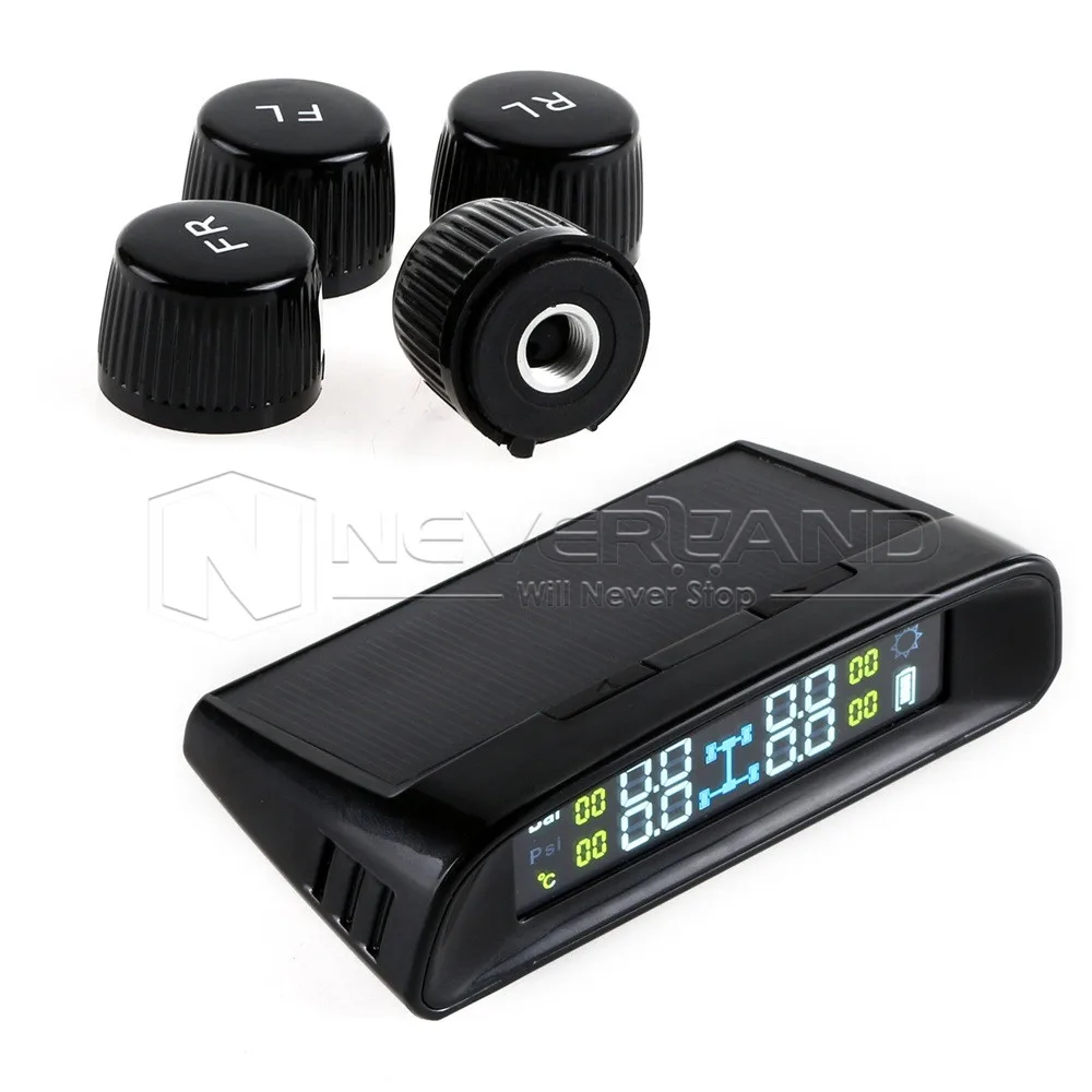 

High Quality Car Security Solar TPMS Tire Pressure Monitoring System Wireless 4 External Sensor with LCD Dispalyer Free Shipping