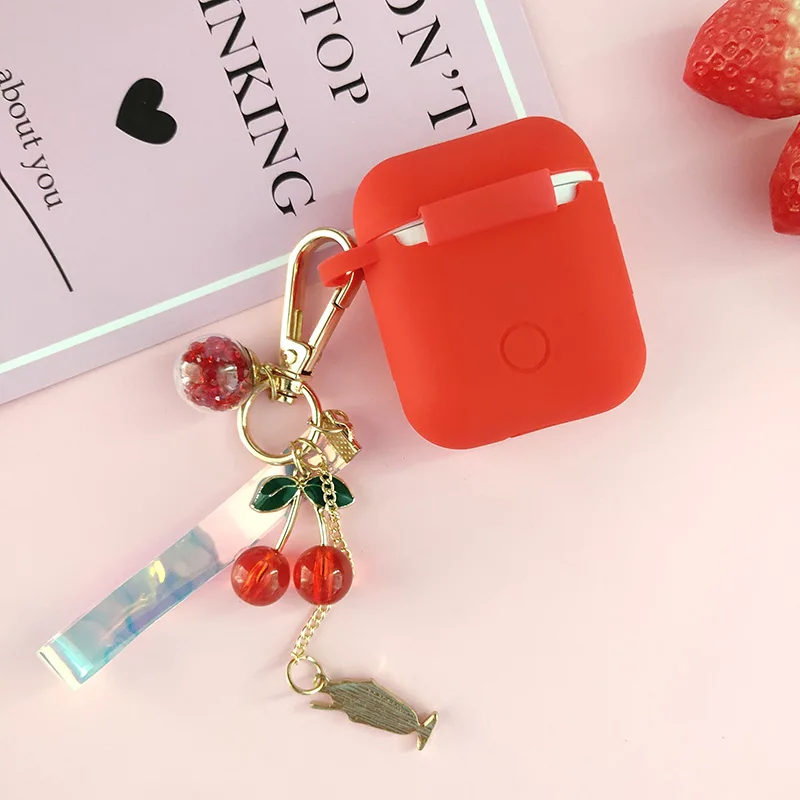Роскошный корейский кристалл вишня Декор силиконовый чехол для Apple аксессуары для airpods Bluetooth наушники защитная крышка милый брелок для ключей