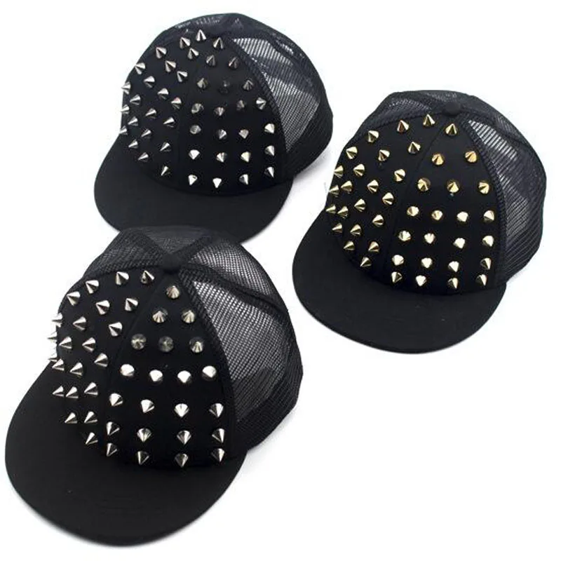 

New Fashion Multicolour Rivet Punk Snapback Caps Hip hop Cap Baseball Caps children Colorful Rivets Popular Hip hop hat Boys gir