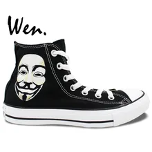 Вэнь Дизайн пользовательские ручной росписью обувь V значит вендетта черные высокие мужские и женские холст кроссовки рождественские подарки
