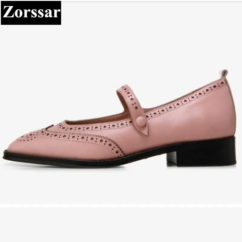 

{Zorssar} 2018 Womens flats shoes Fashion Hollow out Real leather woman Mary Jane shoes casual slip on women brogue shoes