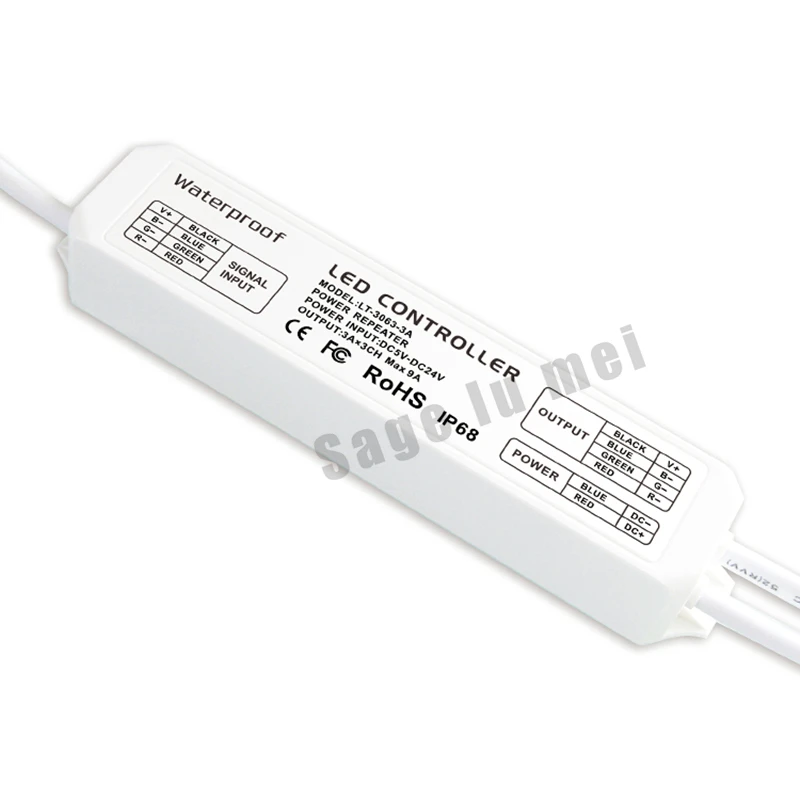 

LT-3063-3A;waterpoof LED CV Power Repeater(amplifier) Controller;DC5V-24V input;3A*3CH MAX 9A output for led lamps tape ribbon