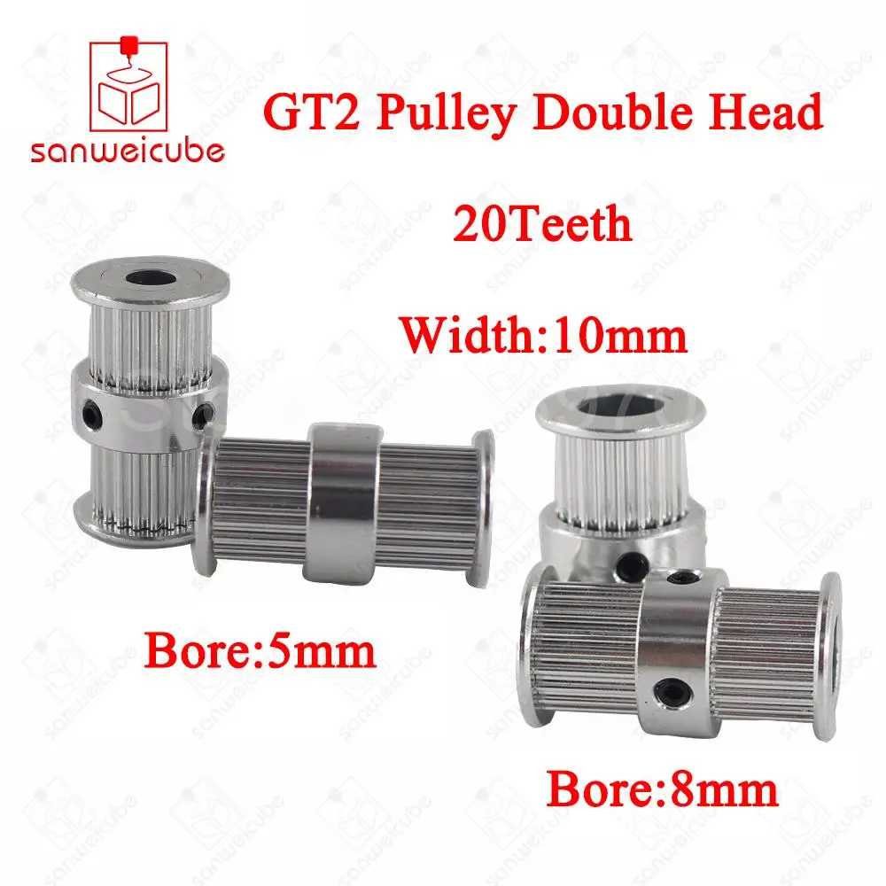 1pcs GT2 pulley type double head GT2 aluminum 20 teeth bore 5mm 8mm