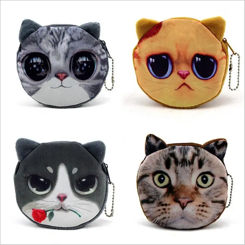 Fashion Girl Cute Animal Cartoon Face Bag Zip Coin Change Purse Case Polyester Wallet Drop Shipping