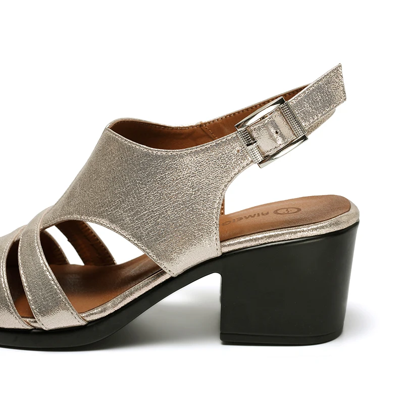 AIMEIGAO High Quality Peep Toe Sandals Women Square Med Heels Sandals Summer Shoes Soft Leather Comfortable Women Shoes