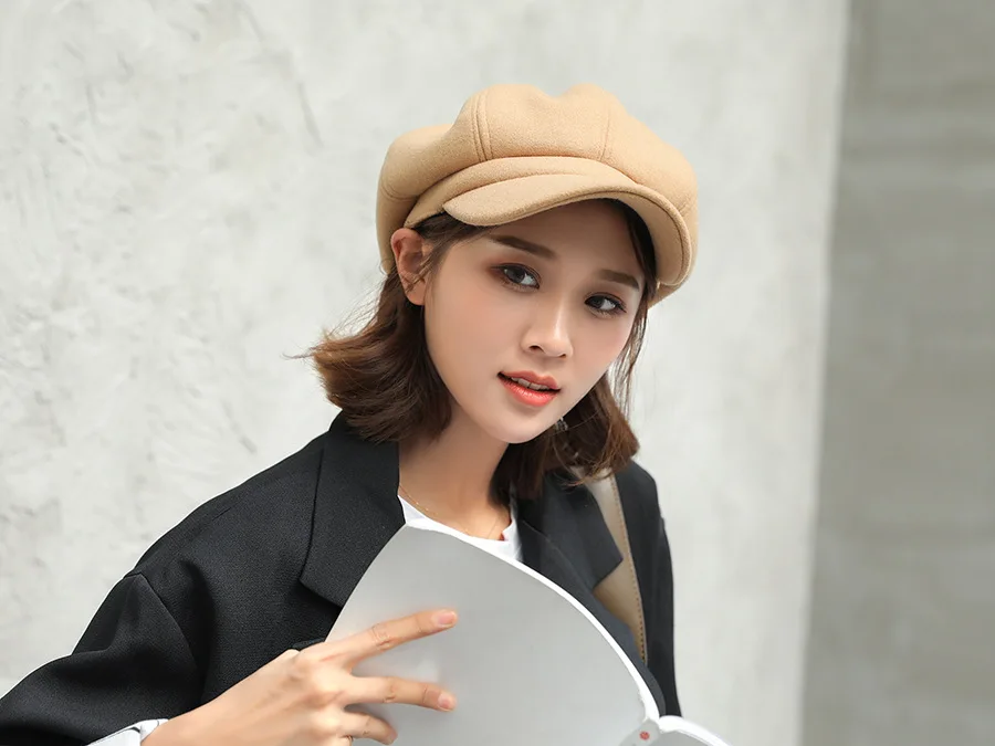 COKK Autumn Winter Hats for Women Solid Plain Octagonal Newsboy Cap Men Ladies Casual Wool Hat Winter Beret Women Painter Cap