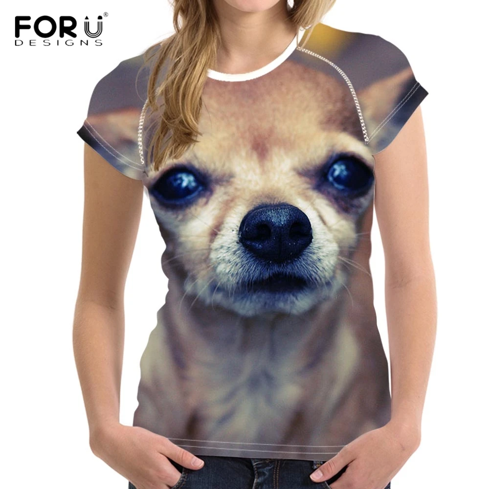 FORUDESIGNS Kawaii Puppy Chihuahua Print Women Summer T Shirts ...