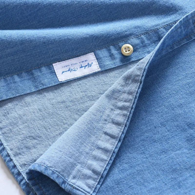 Брендовая Новинка хлопковая рубашка с длинными рукавами тонкая джинсовая Повседневная однотонная простая Удобная Осенняя рубашка с двумя передними карманами