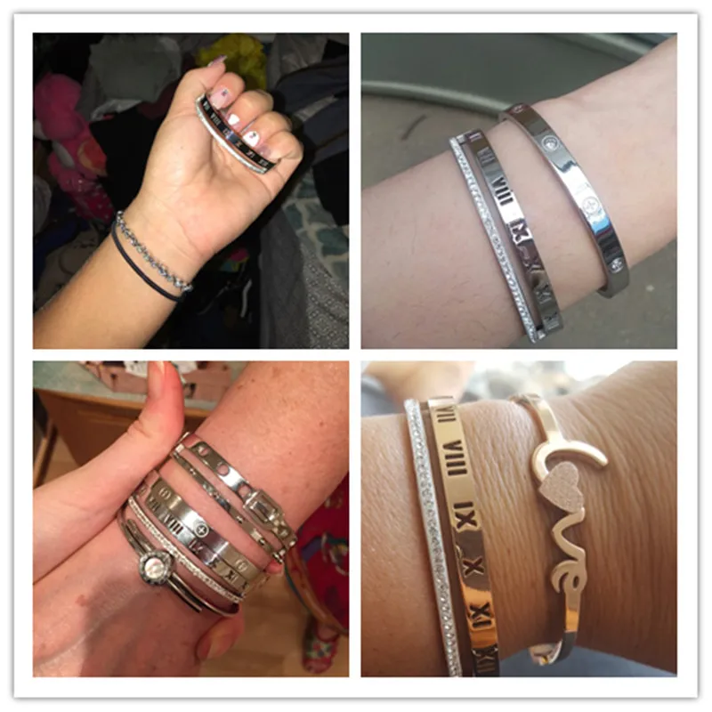 Luxury Crystal Roman Numerals Cuff Bracelets & Bangles Women bangle bracelet crystal bracelets