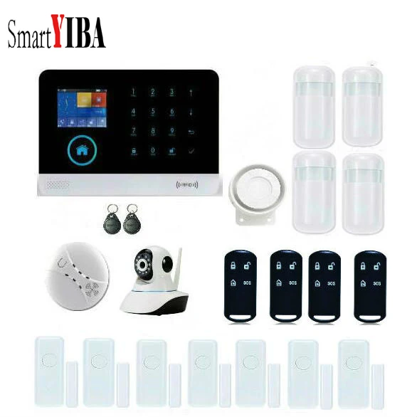 SmartYIBA GSM Home Alarm System Wireless Wifi GPRS App Remote Home Security Residential Alarm with Camera Audio Chat SMS Alert