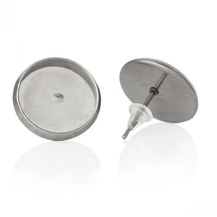 

DoreenBeads Stainless Steel Blank Setting Earrings Post Round dull silver color Cabochon Settings W/Stoppers 13.0mmx12mm,15Pairs