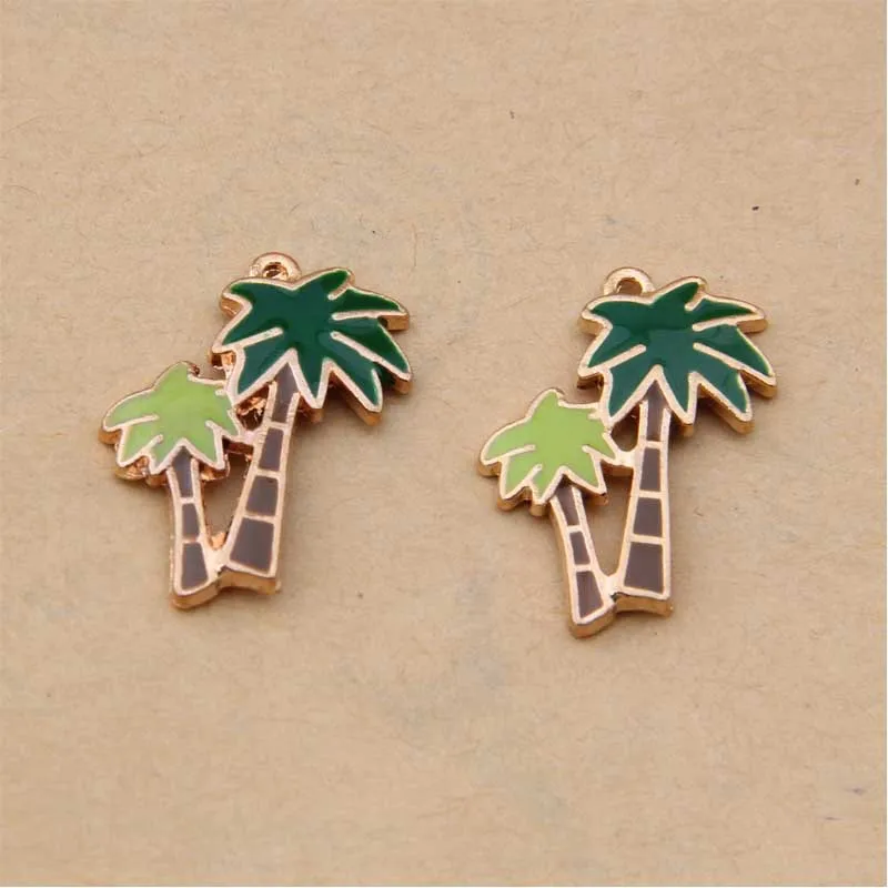 Daisies 100pcs 20*27mm Enamel Coconut Charms Alloy Metal Coconut Tree