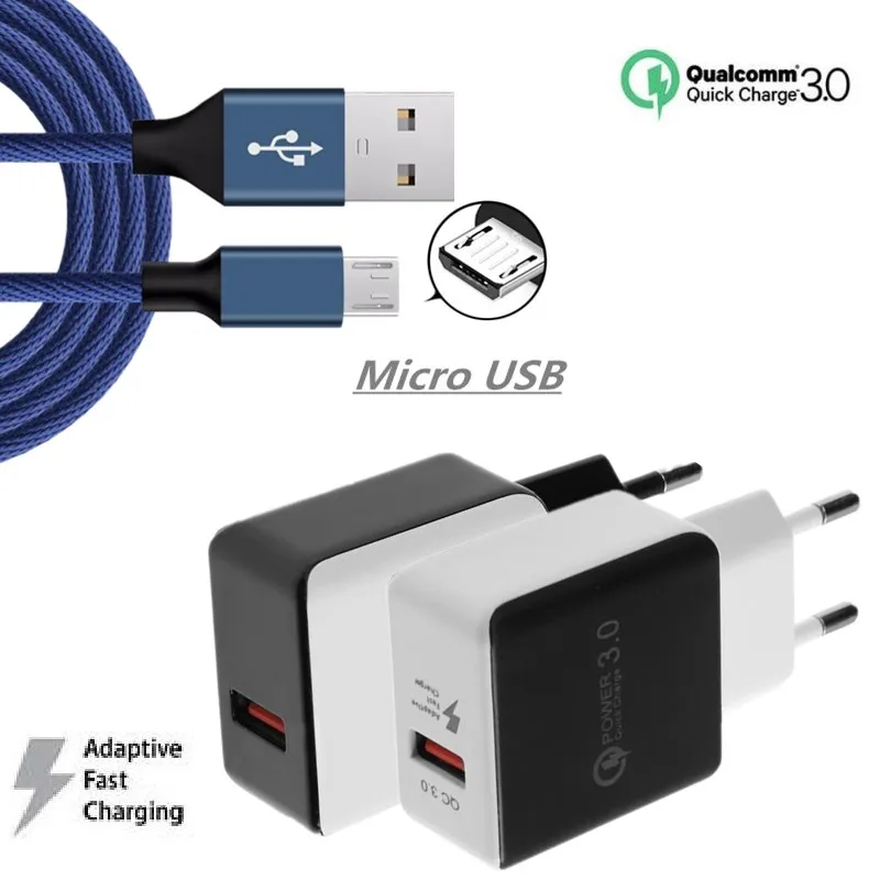 

Quick Charge 3.0 Micro USB Cable 18W QC3.0 Fast Charging USB Wall Charger for Samsung J4 J6 A6 A7 2018 Xiaomi Redmi note 6 pro 5